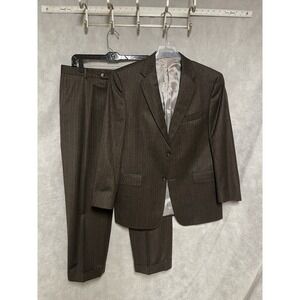 Hart Schaffner Marx Suit Men 40S Brown Striped Winter Flannel Wool W34X28 Luxury